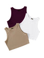 Toochki Tops for Woman | Spandex Top | Crop | Short | Western | for Jeans | Sleeveless | Stretchable | Pack of Three | Beige-Whi