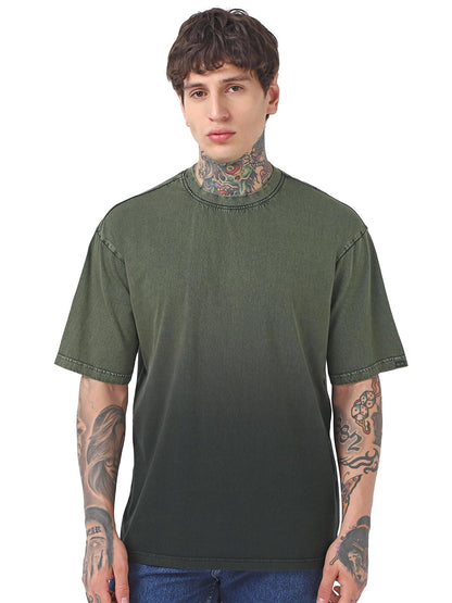 Bewakoof MenS Self Design Oversized Fit Half Sleeve Round Neck Cotton T-Shirt_662239_Green_Xl