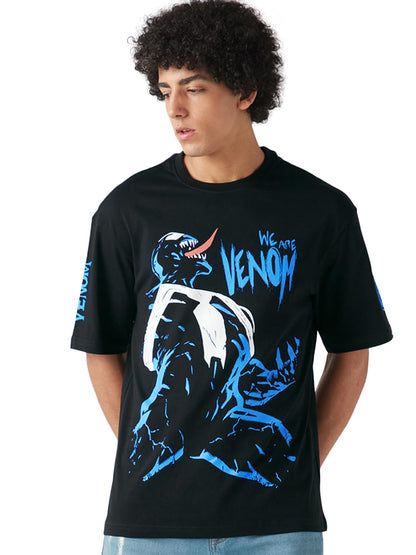 Bewakoof Official Marvel Merchandise Venom Mens Graphic Printed Oversized Fit Half Sleeve Round Neck Cotton Jersey T-Shirt_6499