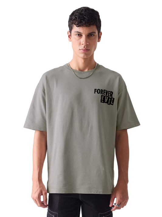 The Souled Store Official Joker: Forever Evil Men and Boys Oversized fit Graphic Printed Half Sleeve Cotton Grey Color Oversized
