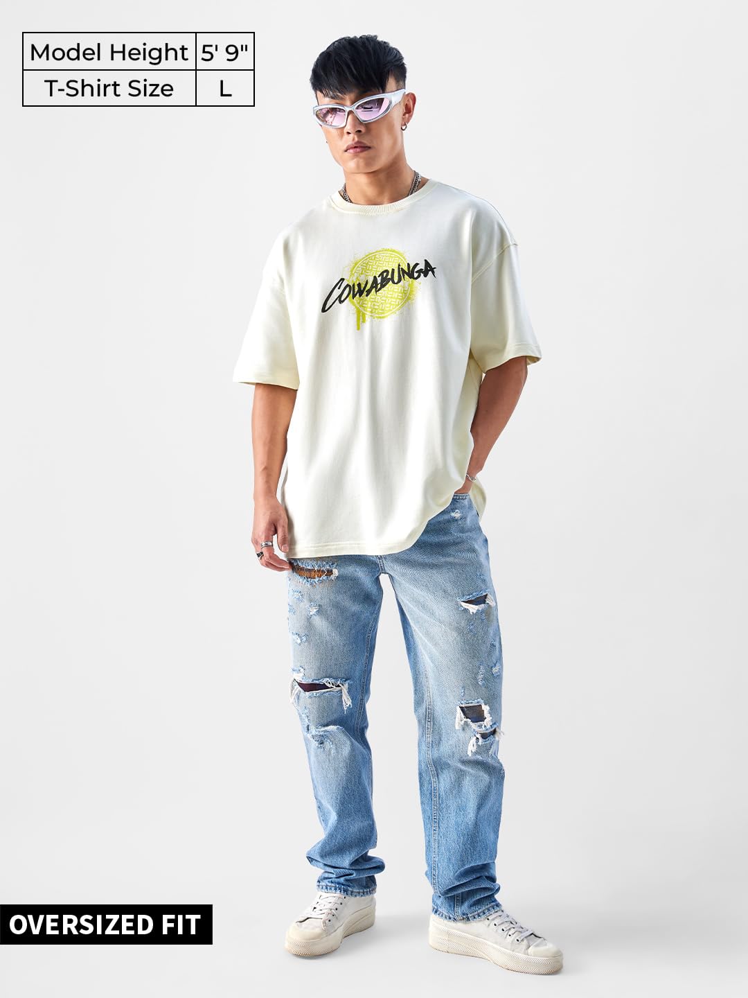 The Souled Store Official TMNT: Cowabunga Oversized T-Shirts for Men White