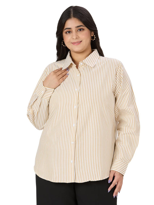 Style Quotient Women Tan White Polycotton Formal Shirt