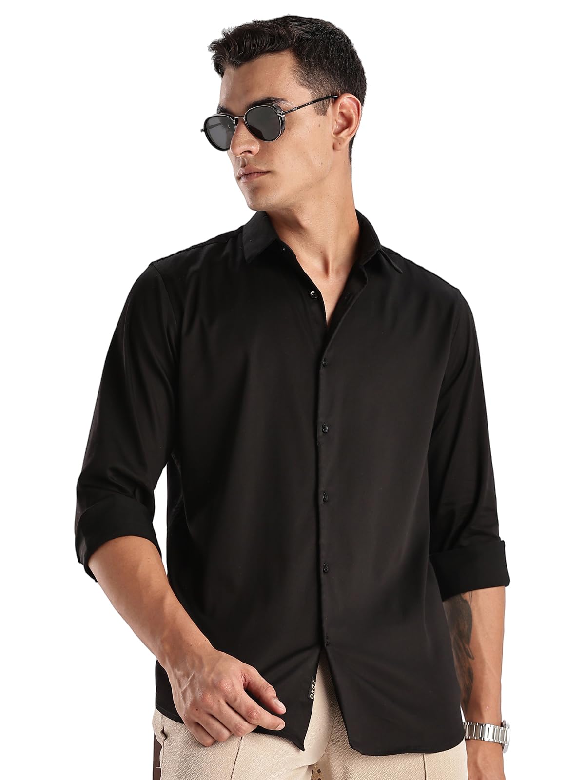 ADRO Mens Slim Fit Solid Casual Shirts | Plain Satin Evening Shirt | Stylish Office or Party Shirt | All Day Fresh Spread Colla