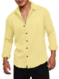 Finivo Fashion MenS Casual Cotton Striped Button Down Shirts Long Sleeve Textured Summer Beach Shirt For Men Yellow