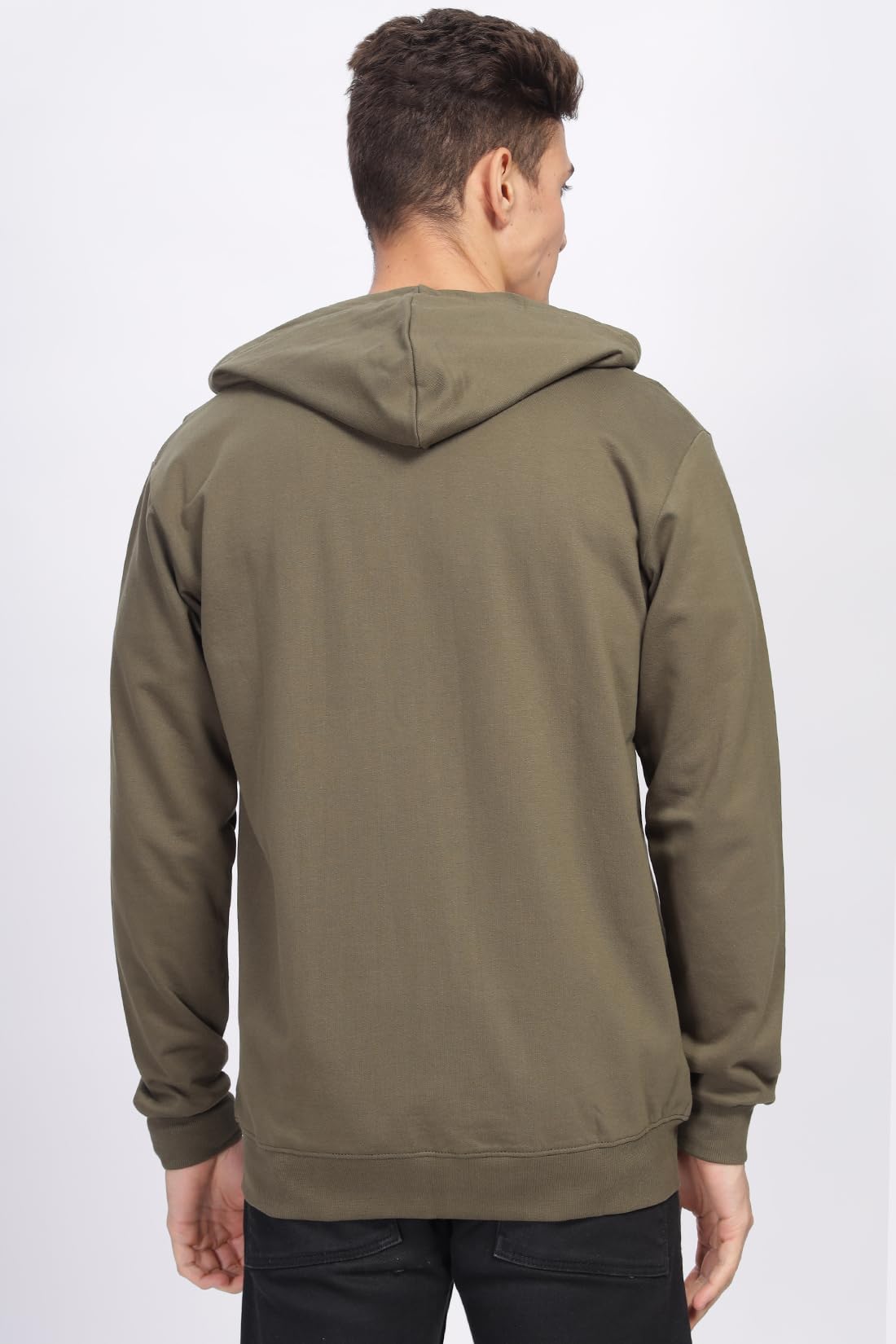 ADRO Mens Cotton Neck Hooded Sweatshirt (ZHH-24-PLN-OL_Olive