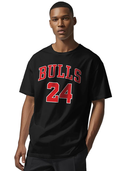 Peppyzone Mens Oversized Fit T-Shirt (PZ-OSTBulls12_Black2