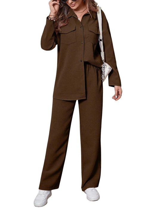 Greciilooks WomenS Textured Lycra Blend Casual Western Co Set (Gl-W.Co-Ord Set-W2251&Tr1188_Dark Brown