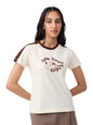 The Souled Store Disney: Slow Sunday Women and Girls Short Sleeves Round Neck Off White Graphic Printed Regular Fit Cotton T-Shi