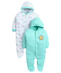 Bumzee Baby Girls Cotton Full Sleeves Pack Of 2 Hooded Sleepsuit Mint Green & White - New Born (Peb11023A-Mgn)