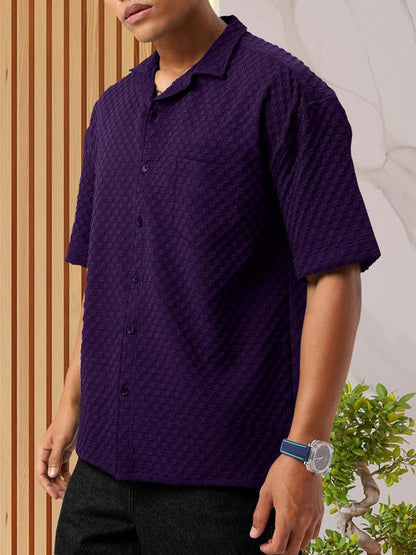 Tee Projekt Mens Regular Fit Popcorn Shirt Half Sleeve Spraed Collar Shirt Purple