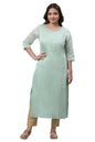 Aurelia Green Solid Blend Straight Long Kurta
