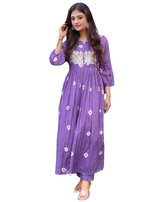 ANNI DESIGNER Women's Rayon Viscose Printed Anarkali Kurta with Pant