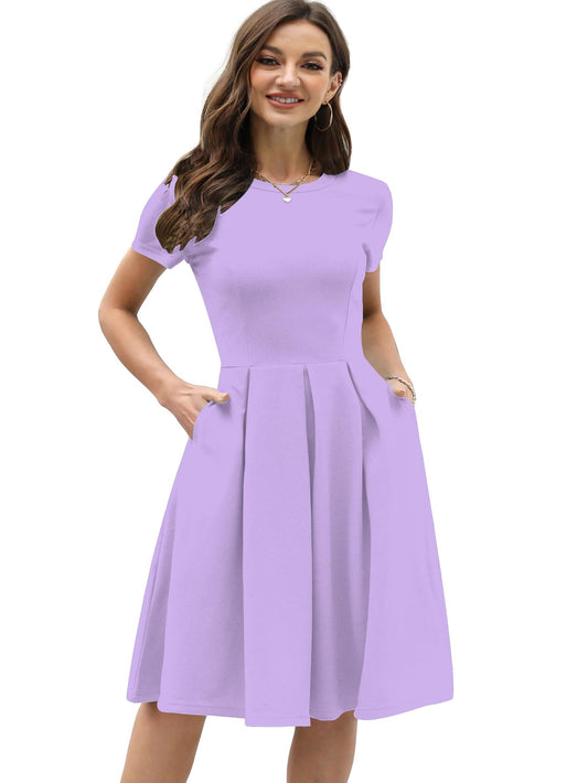 Shasmi GirlS & WomenS Solid Purple Color Solid Slant Pocket Fold Pleated, Women Cocktail Party Vintage Style With Pockets Big
