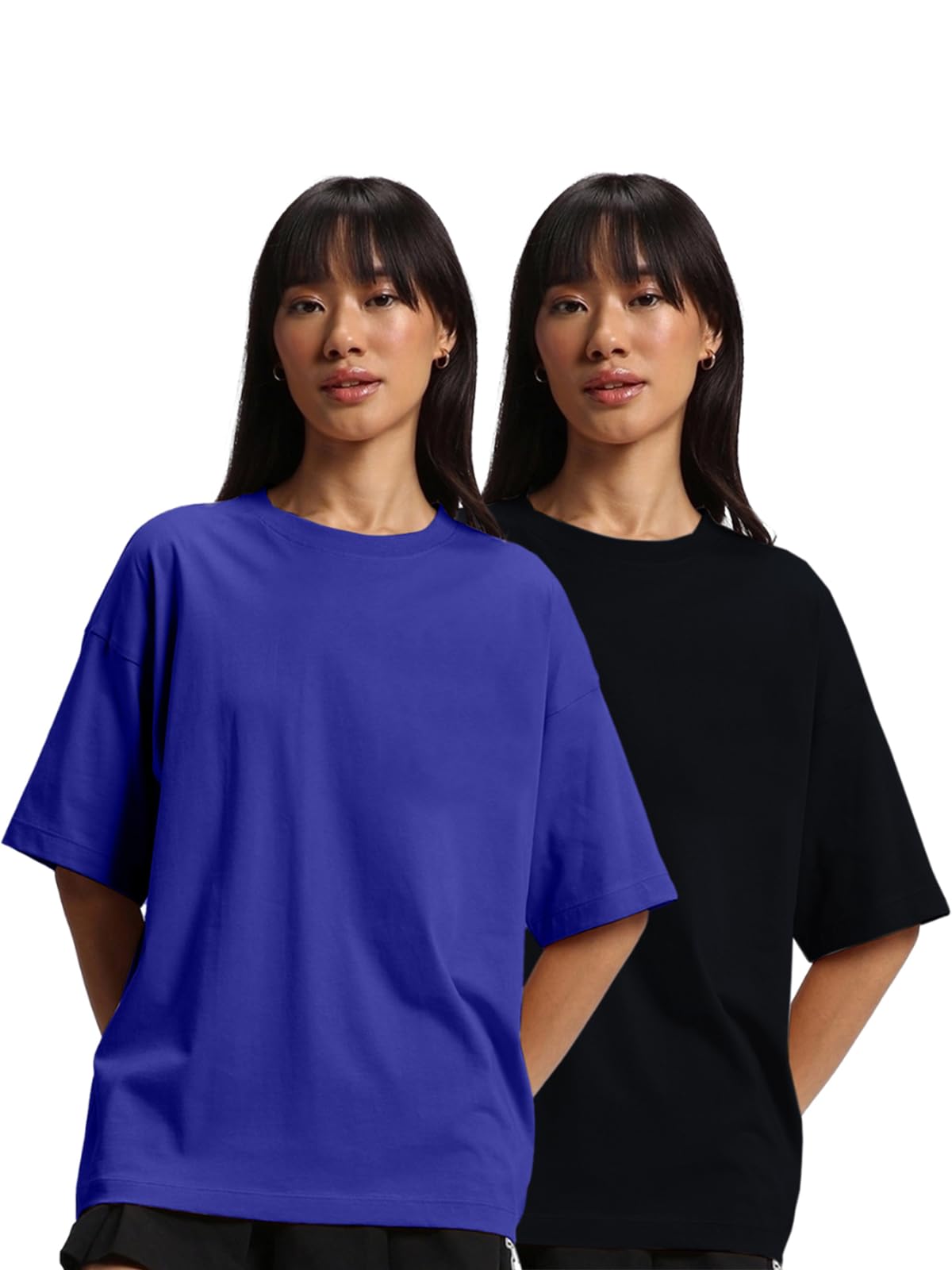 JUNEBERRY Pure Cotton Drop Shoulder Oversized Baggy Fit Half Sleeve Plain Solid Round Neck Multicolor T-Shirt for Women & Girls