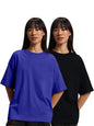 JUNEBERRY Pure Cotton Drop Shoulder Oversized Baggy Fit Half Sleeve Plain Solid Round Neck Multicolor T-Shirt for Women & Girls