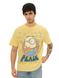 The Souled Store Official Minions: Peace Men and Boys Short Sleeves Round Neck Yellow Graphic Printed Regular Fit Cotton T-Shirt