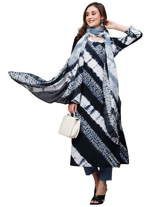 ANNI DESIGNER Women's Cotton Blend Staright Printed Kurta with Pant & Dupatta (Sana Blue)