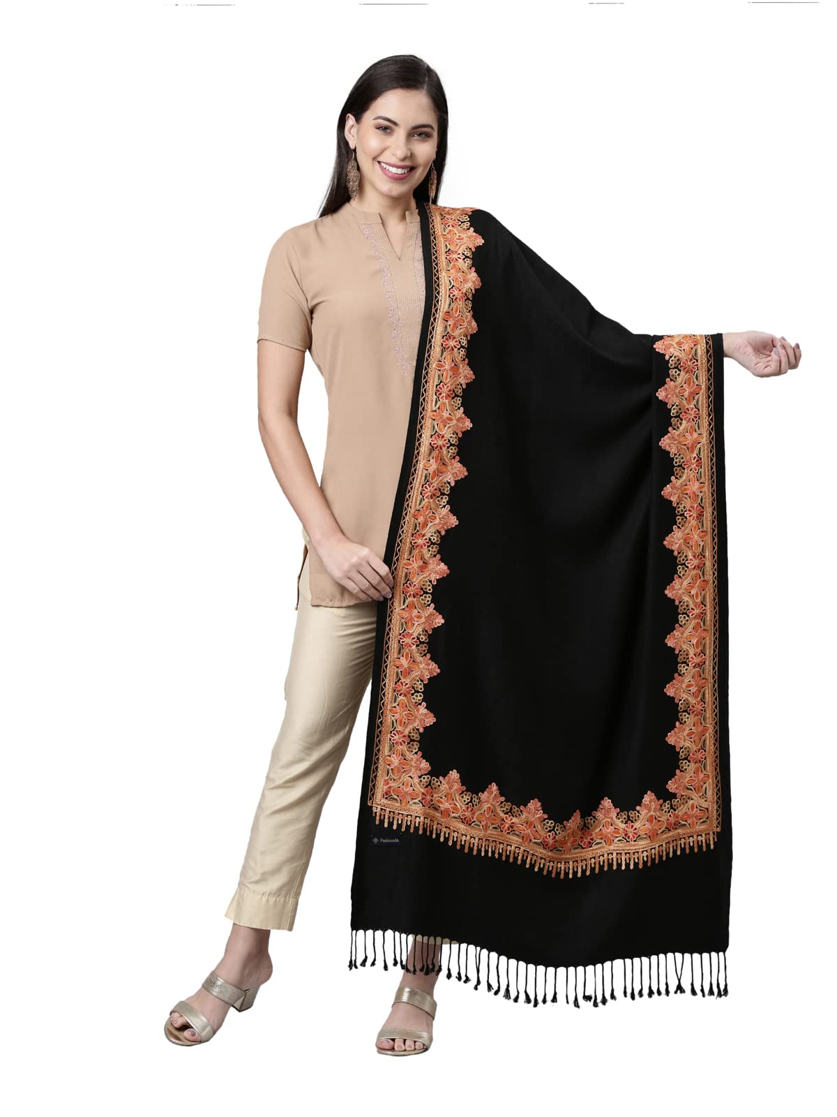 Pashmoda Women Ghazal Kashmiri Aari Embroidery Stole (Size: 71X203 CM)