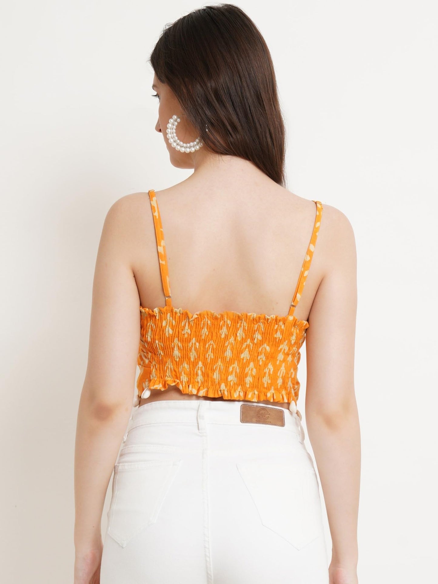 POPWINGS Casual Hankie Cotton Sustainable Bagru Print Crop Top for Women || Square Neck Crop Top for Women || Sleeveless Crop To