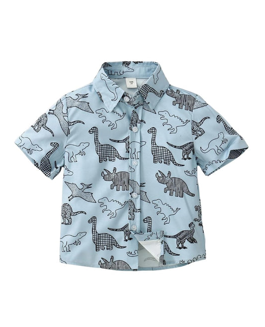 TAGAS Boy Breathable Comfortable Short Sleeve Plant Printed Casual Shirt | Fancy Shirt | Party Shirt for Boys and Kids Blue