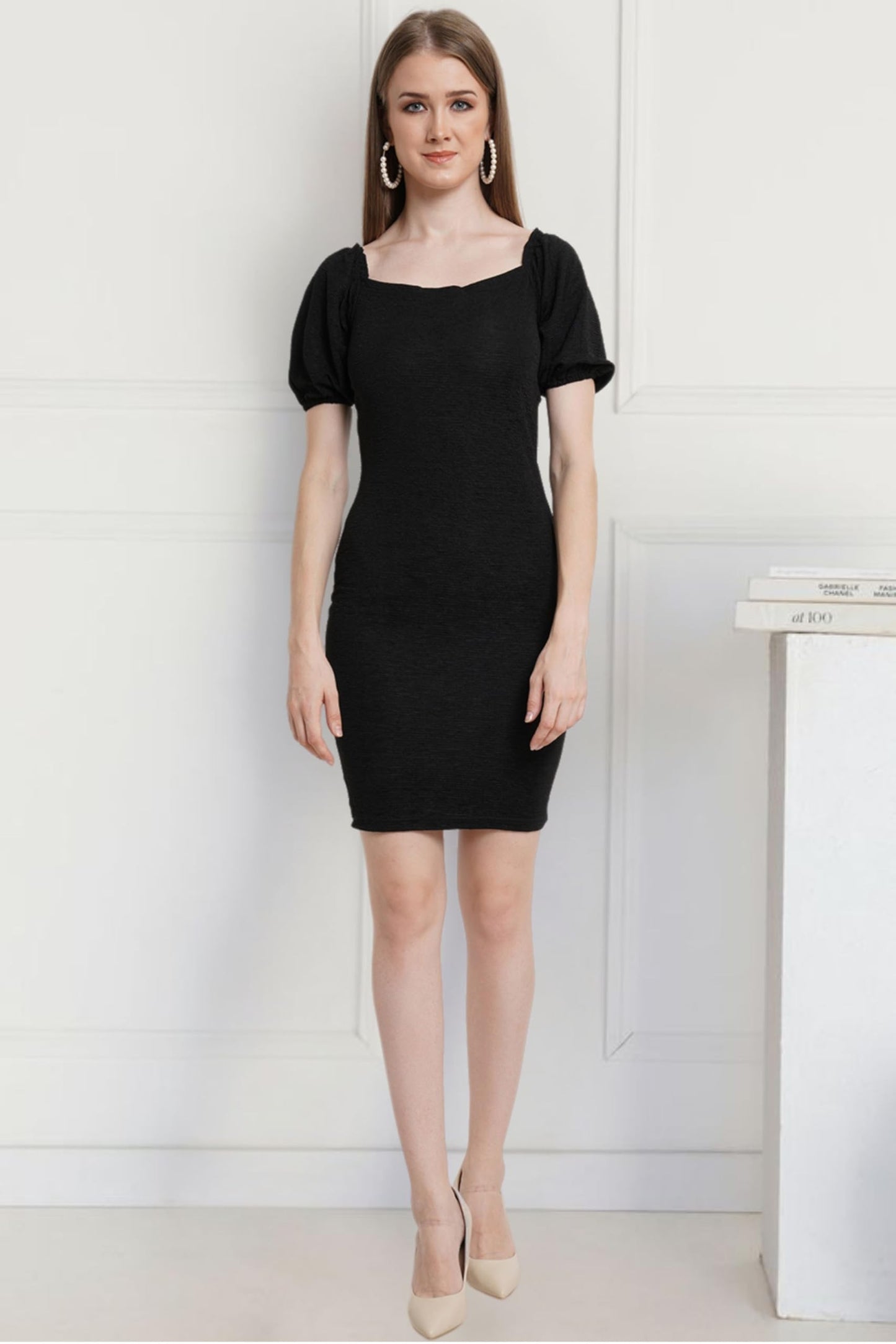Popwings Casual Bocycon Designer Dress For Women Black