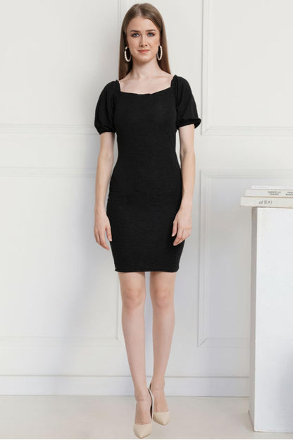 Popwings Casual Bocycon Designer Dress For Women Black