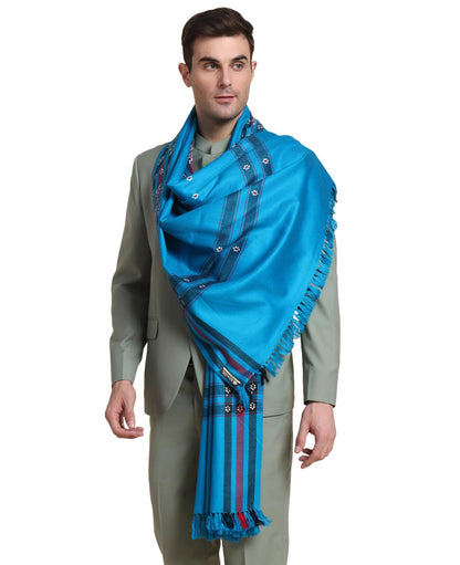 Weavers Villa Mens Acro Wool Blended Shawl - Handloom Border Pattern - Stoles for Men - Gents Shawls - Soft & Warm Wrap - Ideal