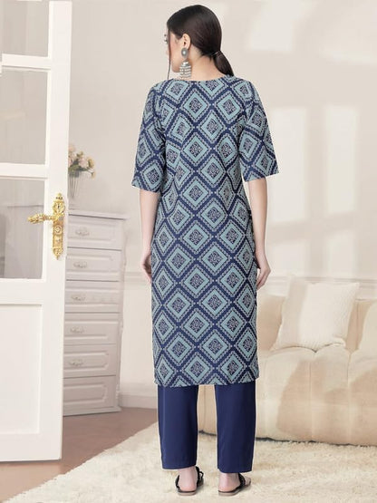 Pinkmint Kurta Set for Women Cotton Printed Straight Kurta with Pant (Pack of 1)