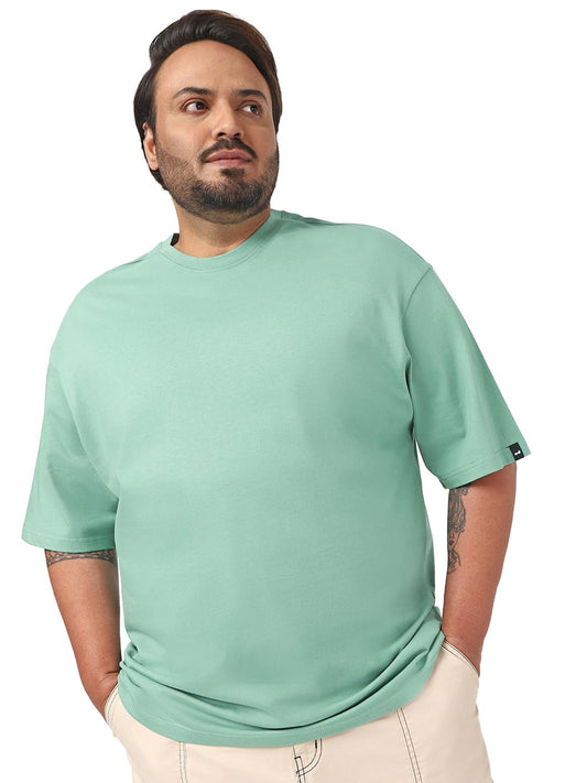 Bewakoof MenS Solid Oversized Fit Half Sleeve Round Neck Cotton Jersey Plus Size T-Shirt_646813_Green_5Xl