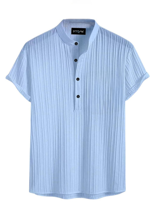 Deelmo MenS Polyster Kurta With Mandarin Collar, Half Placket Buttons, Front Pocket | Half Sleeves | Soft & Breathable Fabric S