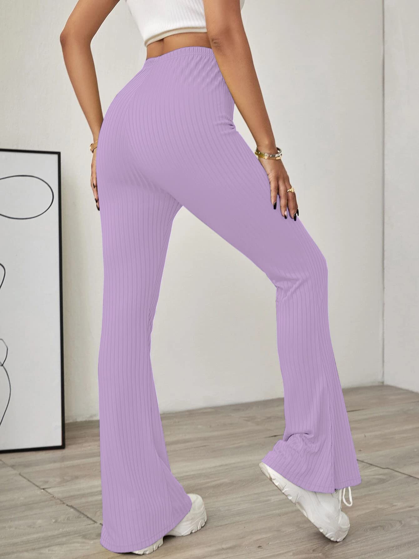 Shasmi Light Purple Womens Yoga Dress Pants Stretchy Work Slacks Business Casual Office Flare Bell-Bottom/Boot-Cut Elastic Wais