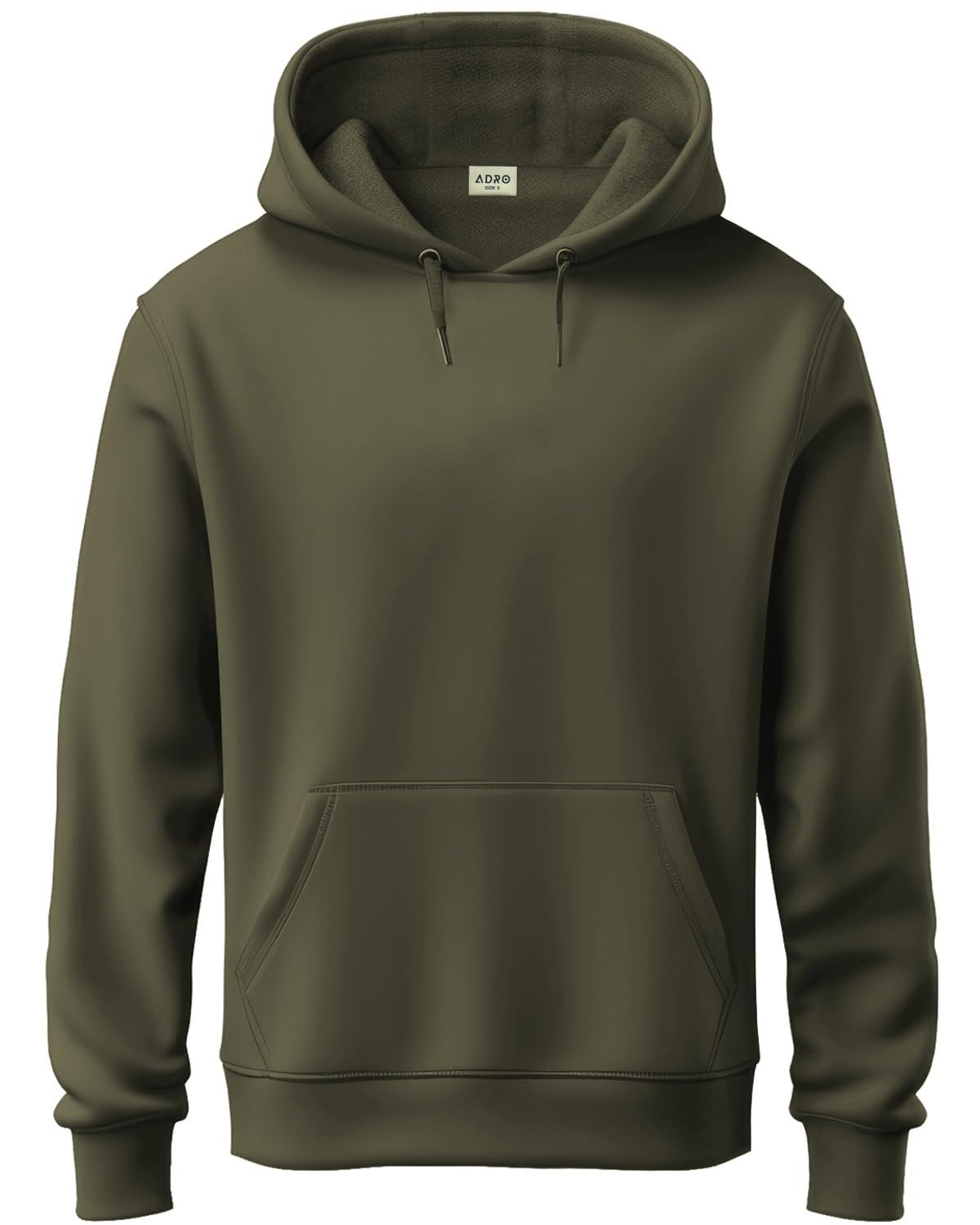 ADRO Men's Cotton Neck Hooded Sweatshirt (H24-PLN-OL_Olive