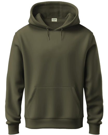 ADRO Men's Cotton Neck Hooded Sweatshirt (H24-PLN-OL_Olive
