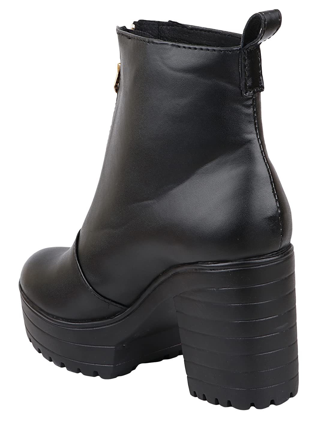 Shoetopia Womens Black Solid Zipper Block Heeled Boots