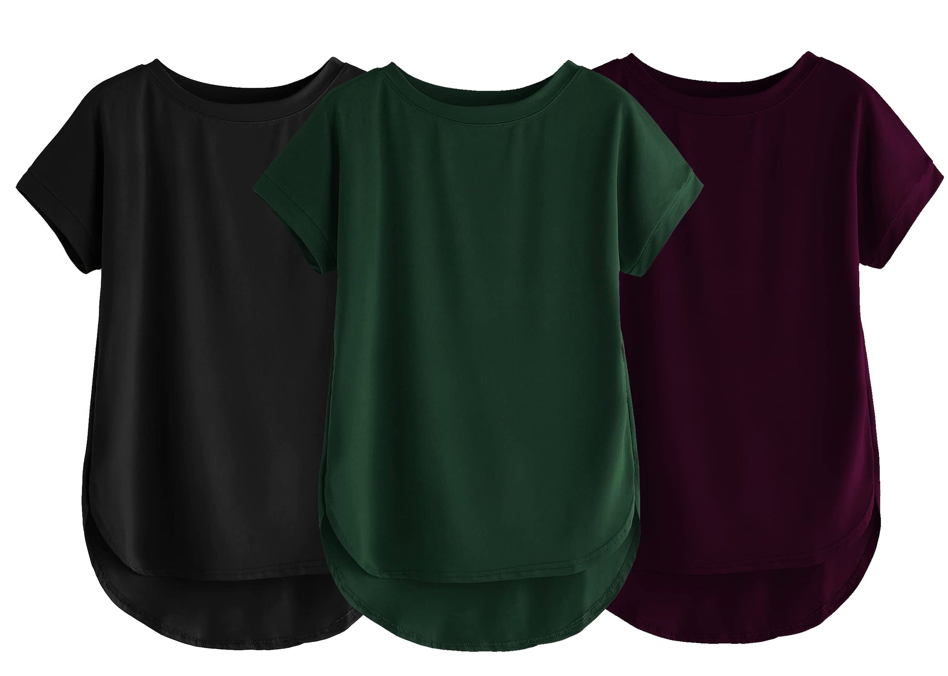 Fabricorn Combo Of Three Plain Bottle Green, Black And Wine Round Neck Up And Down Cotton Tshirt For Women (Bottle Green, Black,