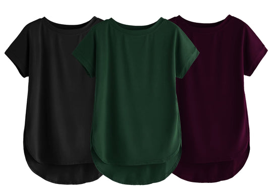 Fabricorn Combo Of Three Plain Bottle Green, Black And Wine Round Neck Up And Down Cotton Tshirt For Women (Bottle Green, Black,