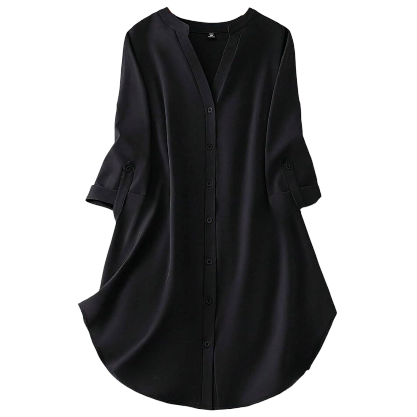 Gufrina WomenS Rayon Top With 3/4Th Sleeves Mandarin Collar Neck Solid Pattern A Line Style Knee-Length And Regular Fit Black