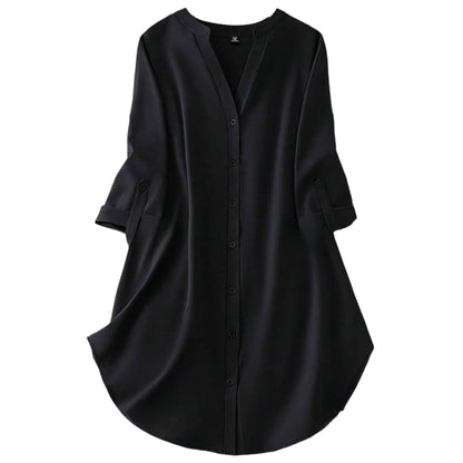 Gufrina WomenS Rayon Top With 3/4Th Sleeves Mandarin Collar Neck Solid Pattern A Line Style Knee-Length And Regular Fit Black