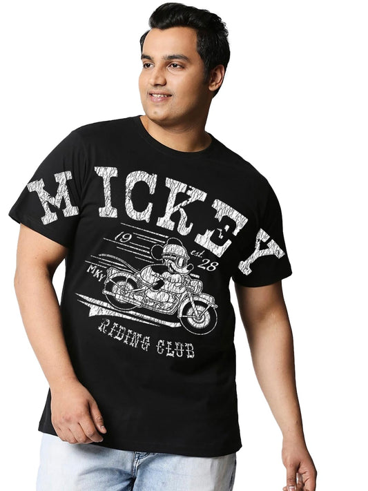 Bewakoof Official Disney Merchandise Mickey Mouse Mens Graphic Print Regular Fit Half Sleeve Round Neck Cotton Plus Size T-Shir