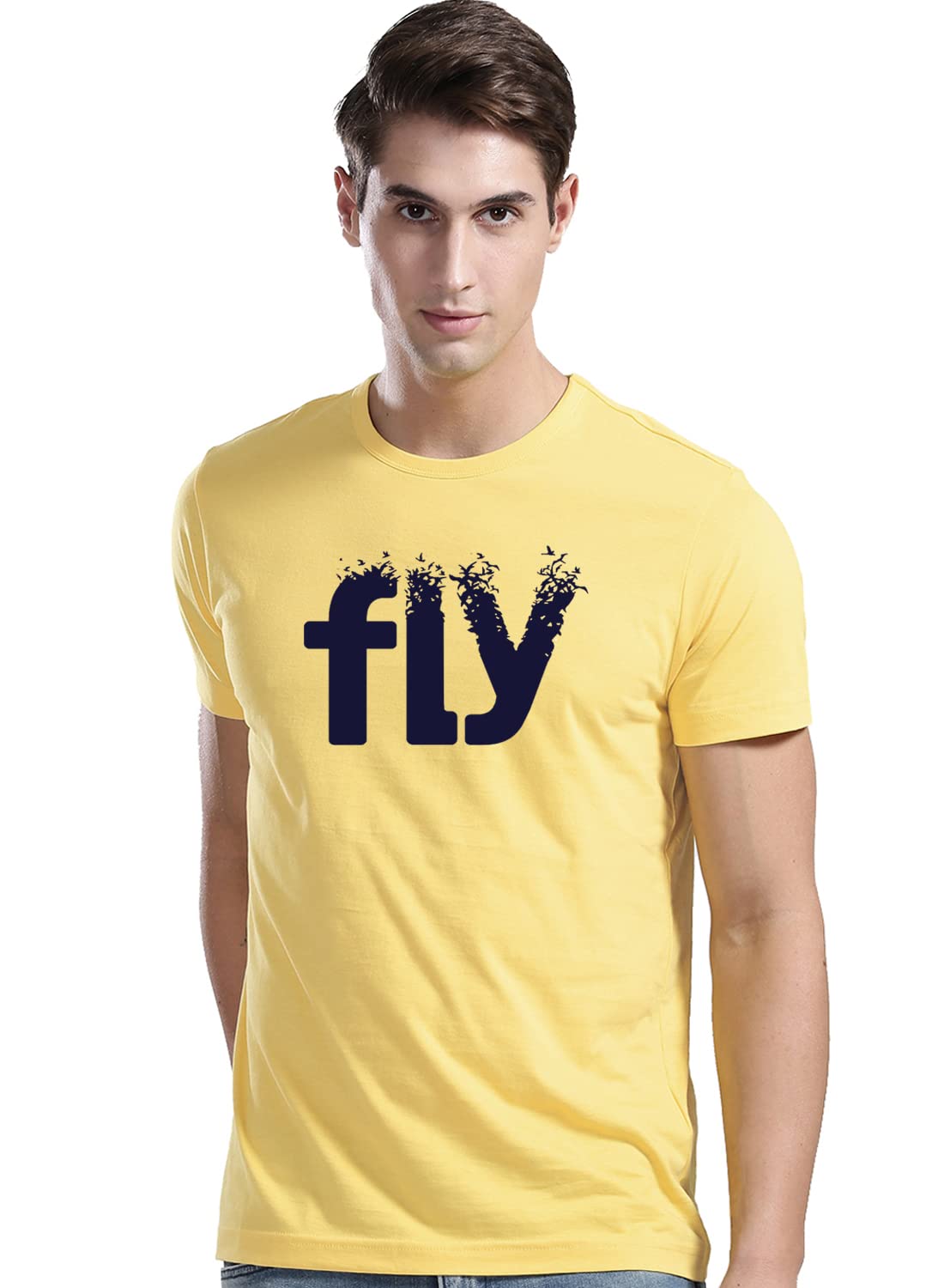 ADRO Men's Printed Cotton T-Shirt | Regular Fit | Round Neck | RNR-M-FLY-LY