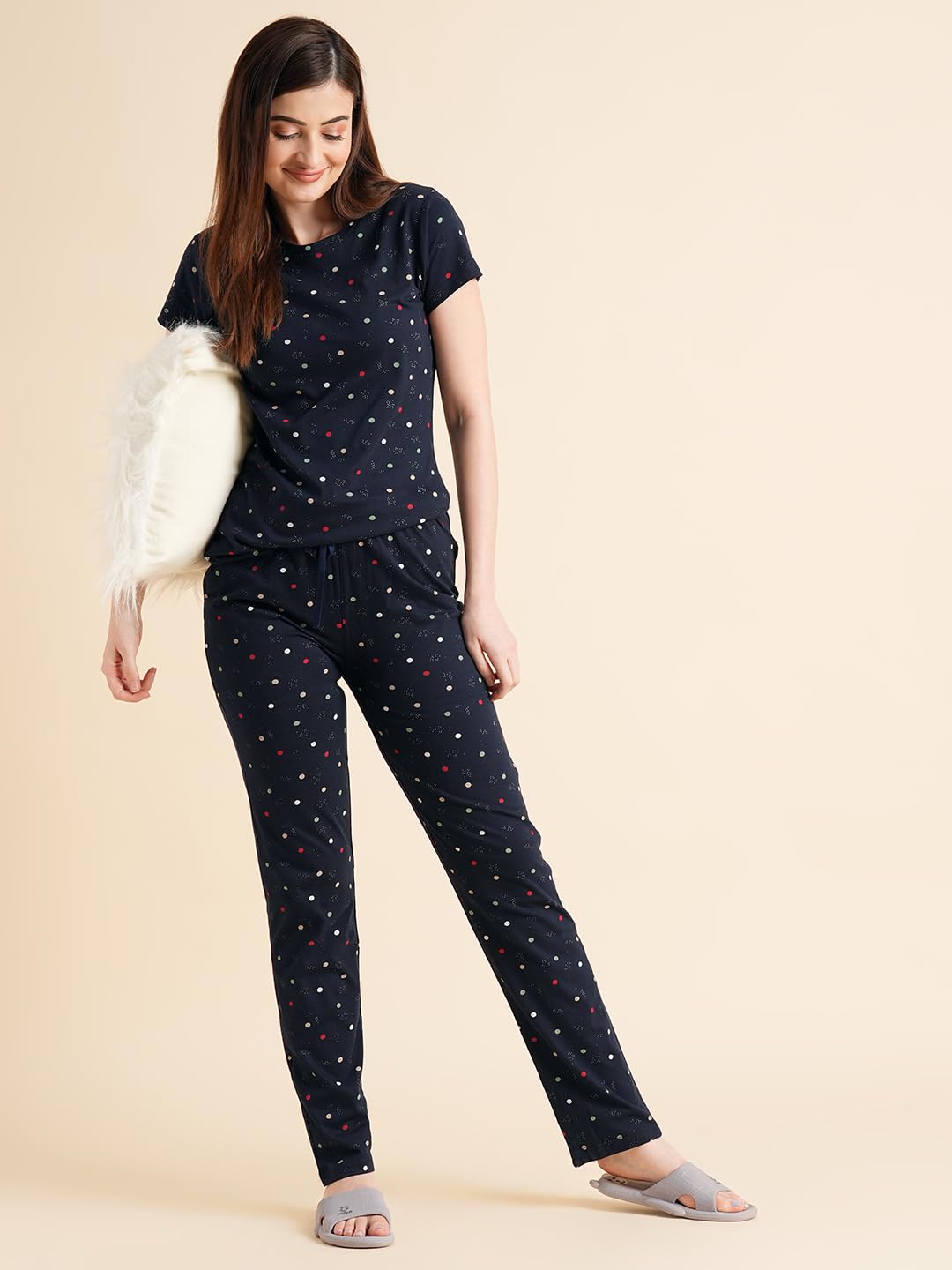 Sweet Dreams Women Printed Pyjama Set Navy