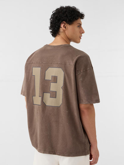 The Souled Store So Sporty Men and Boys Short Sleeves Round Neck Brown Graphic Printed Cotton Oversized T-Shirts