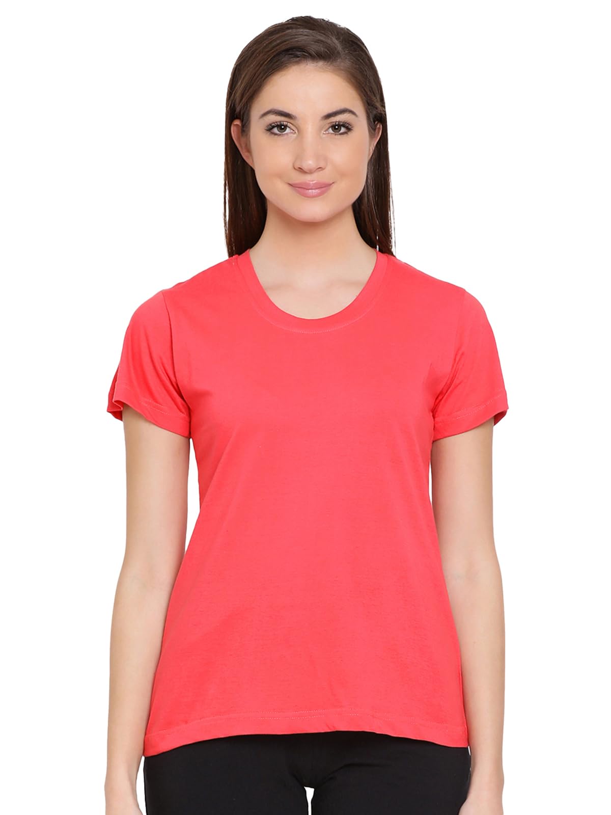 Clovia Womens Cotton Rich Sleep T-Shirt (LT0123P04_Red_L)