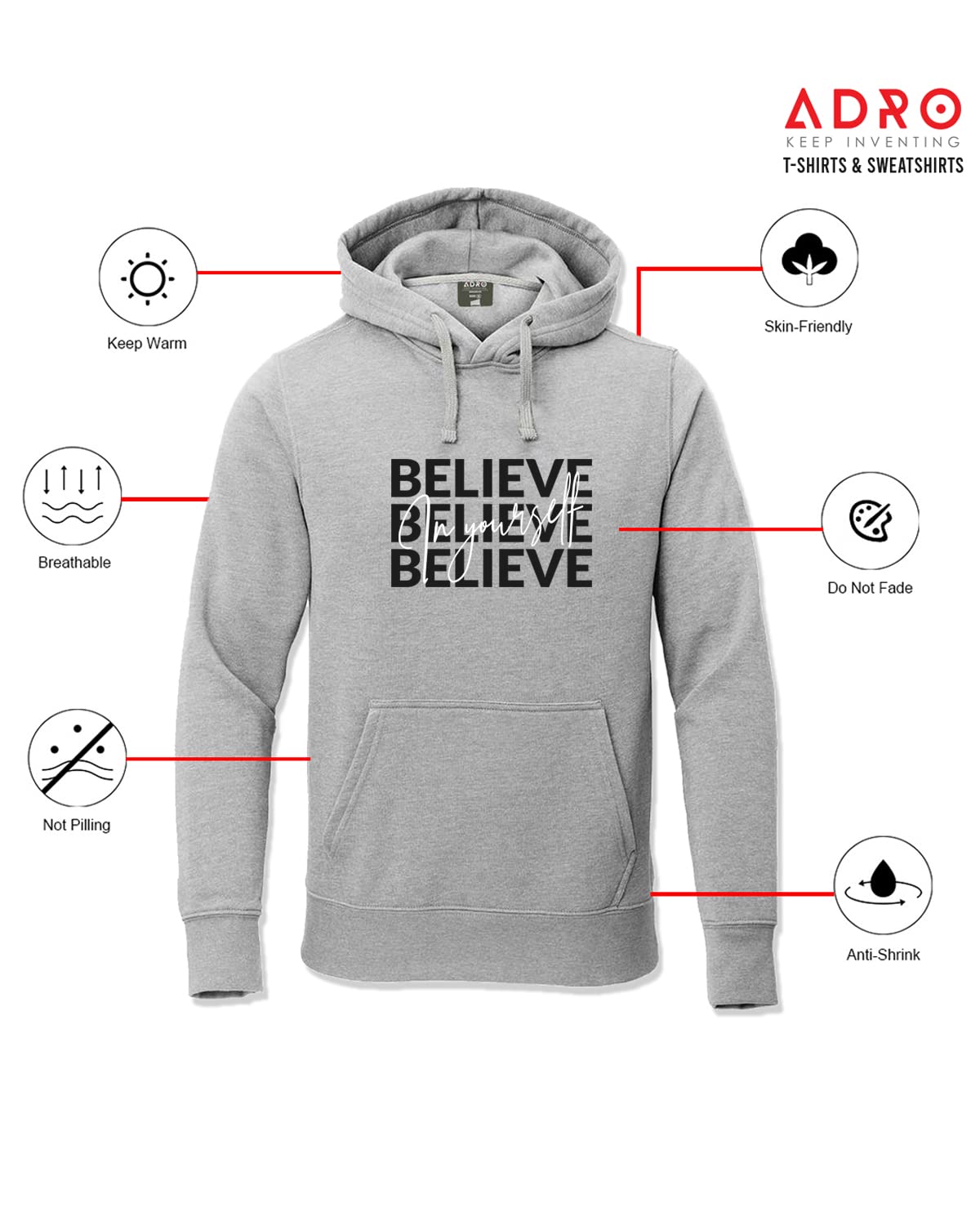 ADRO Believe in Your Self Printed Hoodie/Sweatshirt for Men