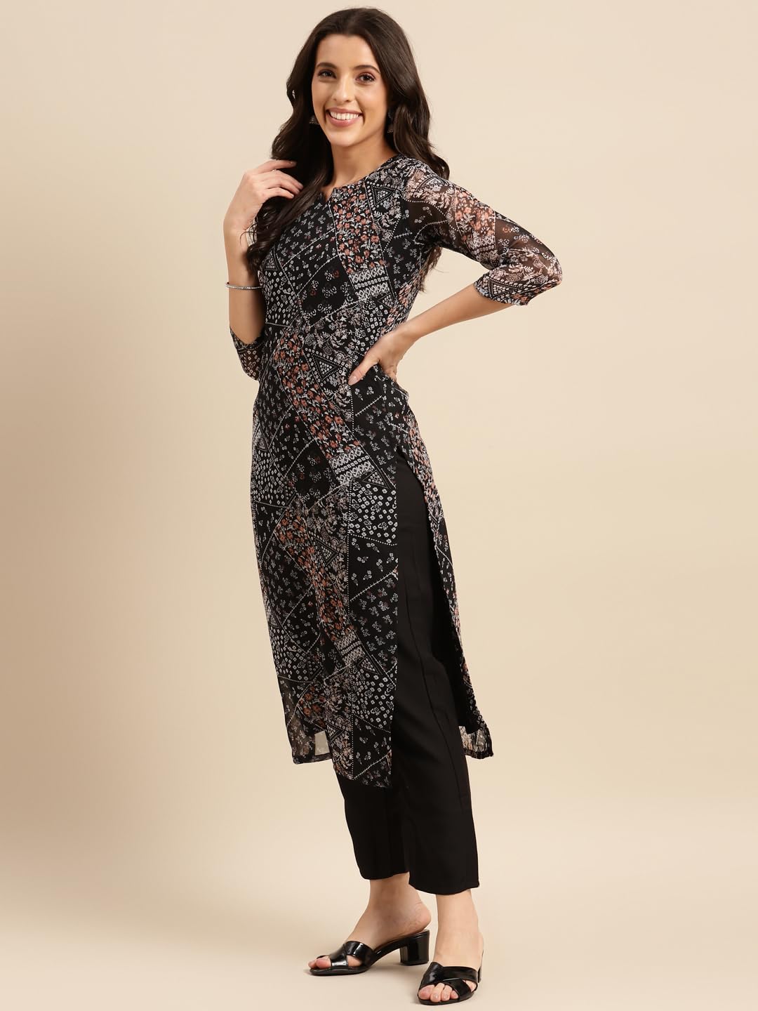 ANNI DESIGNER Women's Cotton Blend Straight Kurta