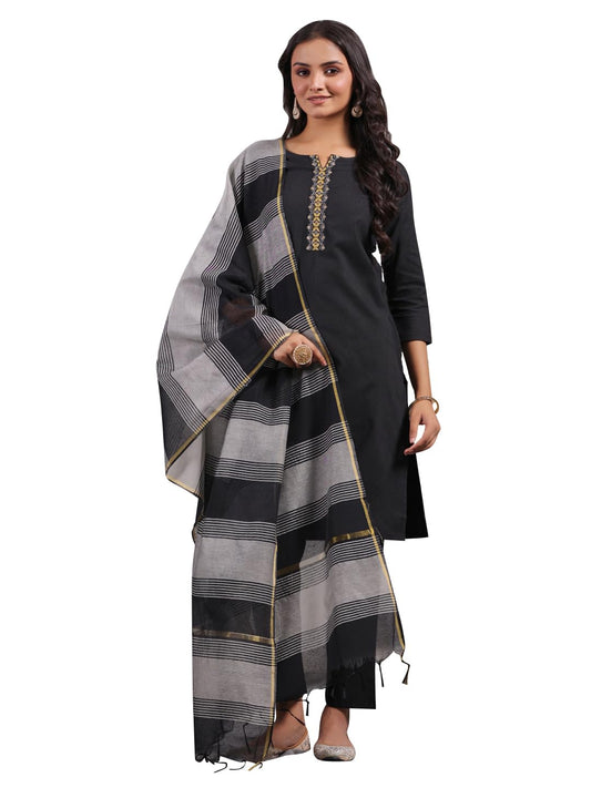 anubhutee Women's Black Ethnic Motifs Straight Kurta withTrousers & Dupatta