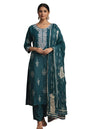 Aarika Womens Ethnic Wear Teal Blue Colour Thread Embroidery Cotton Kurti & Pant Set-(S-Xl)-(Kp-W-Kc-2449-T-Blue-40)