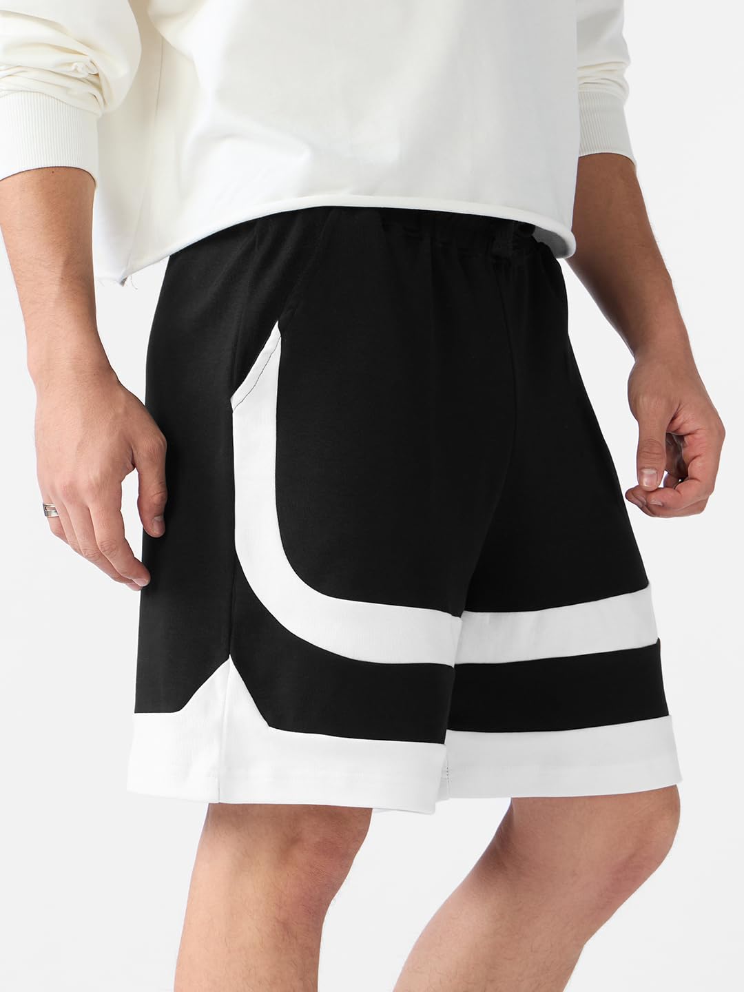 The Souled Store Black Factor Men and Boys Drawstringed Solid Regular Fit Knee Length Cotton Bermuda Shorts