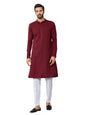 See Designs MenS Long Sleeve Mandarin Collar Side Slit Maroon Embroidered Chikankari Rayon Straight Kurta With Pyjama - Sdkt256