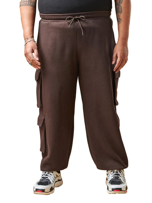 Bewakoof Heavy Duty 1.0 MenS Solid Super Loose Fit Terry Plus Size Cargo Joggers_604176_Brown_3Xl